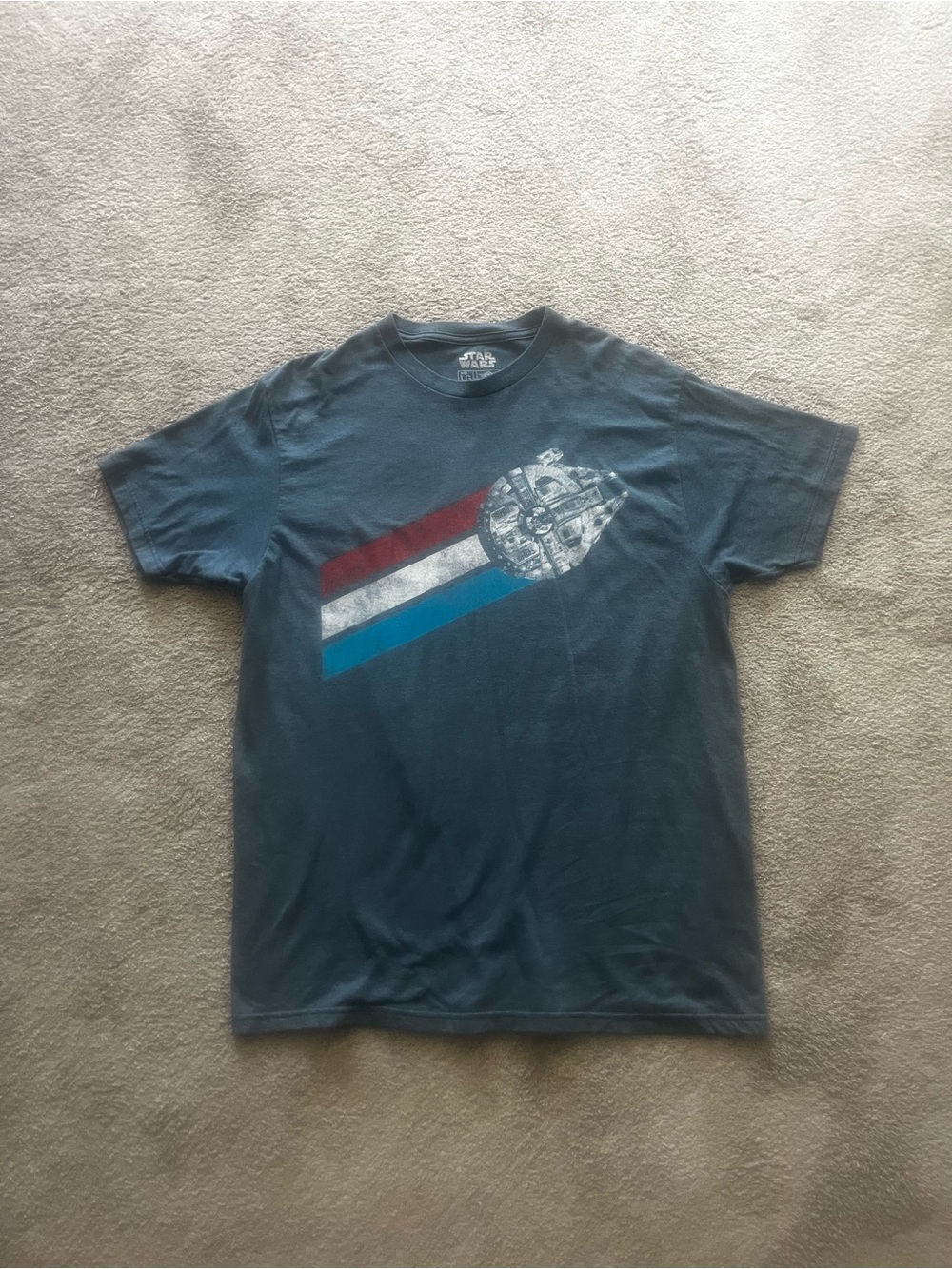 Star Wars Men’s Dark Blue Graphic Tee with Red, White & Blue Stripes
